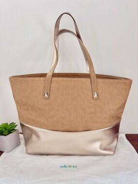 Stella & Dot Tan Leather and Metallic Gold Bond Tote